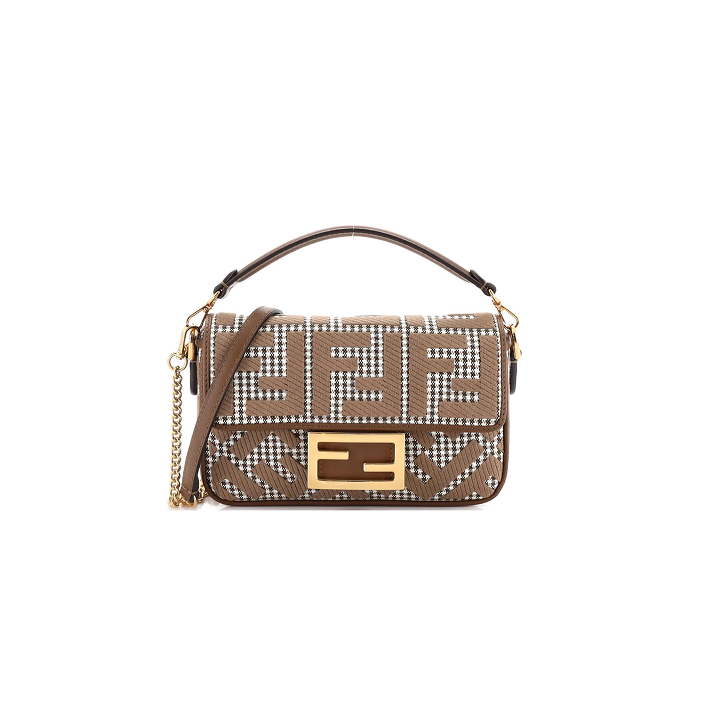 FENDI BAGUETTE  BAG ZUCCA HOUNDSTOOTH WOOL MINI (19*11*5cm)